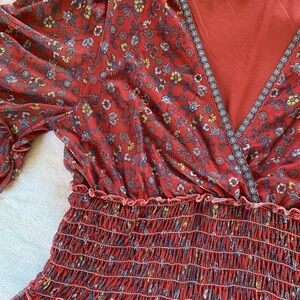 Max Studio Red Dress with Floral Accents